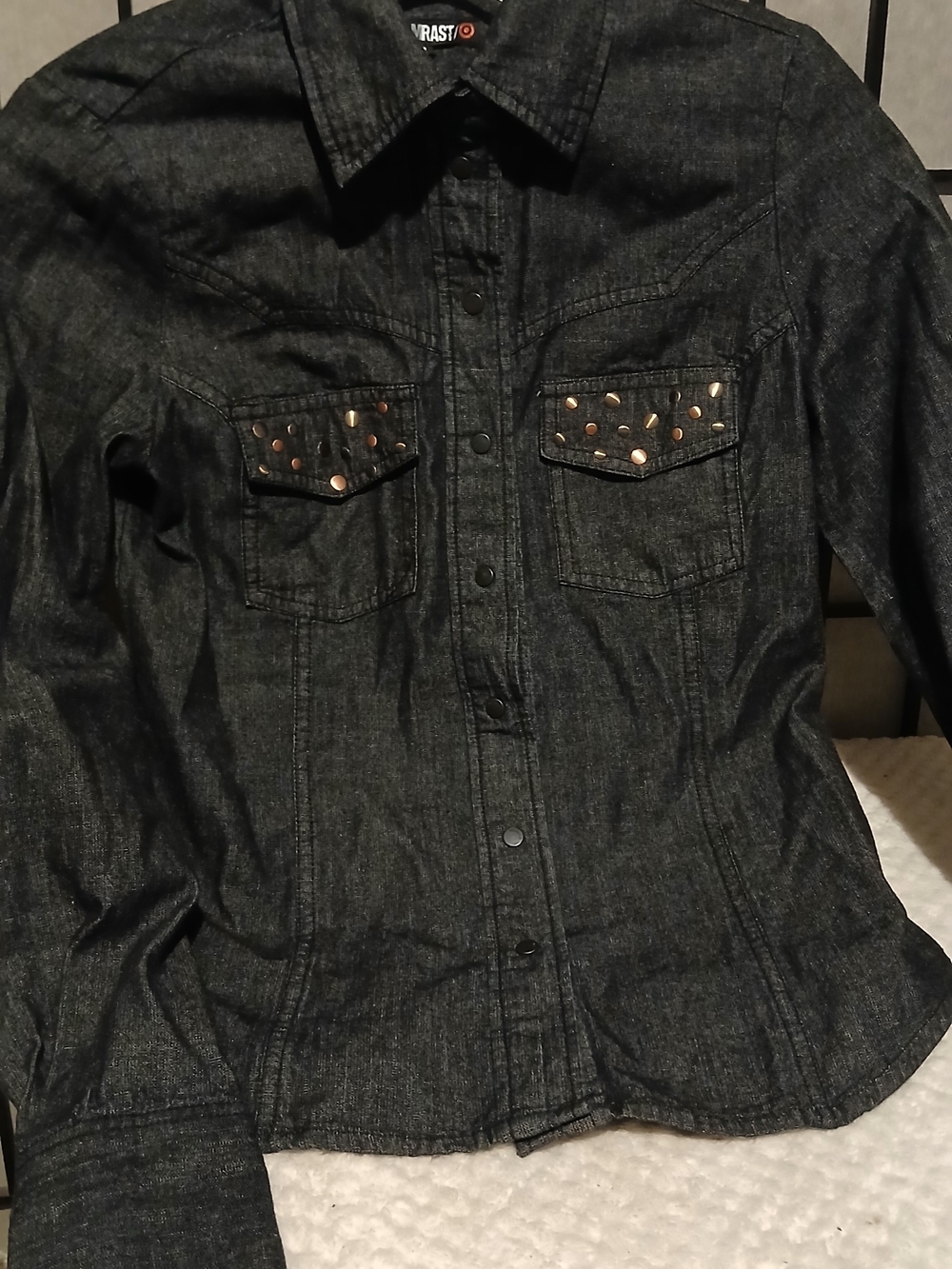 William Rast Dark Denim Button-Down Shirt with Copper Studs